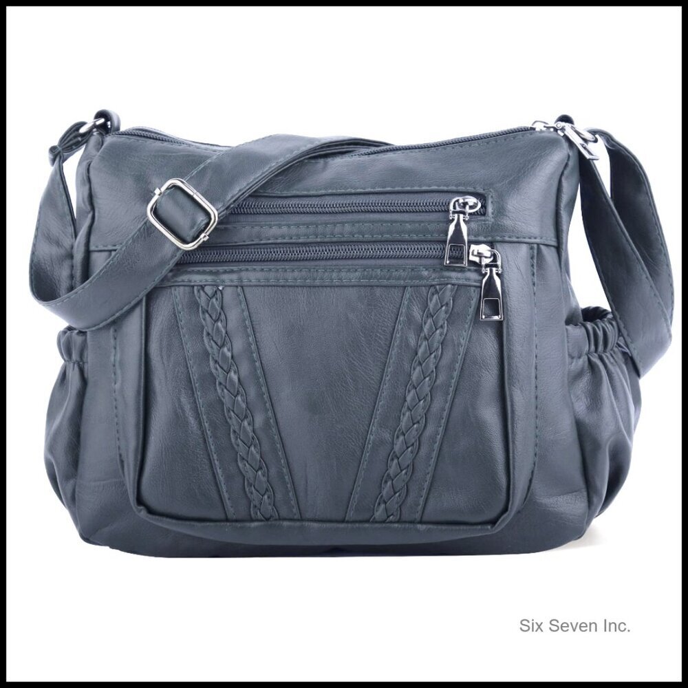 Soft PU Leather Crossbody Bag Multi Pocket Shoulder Purse Adjustable Strap